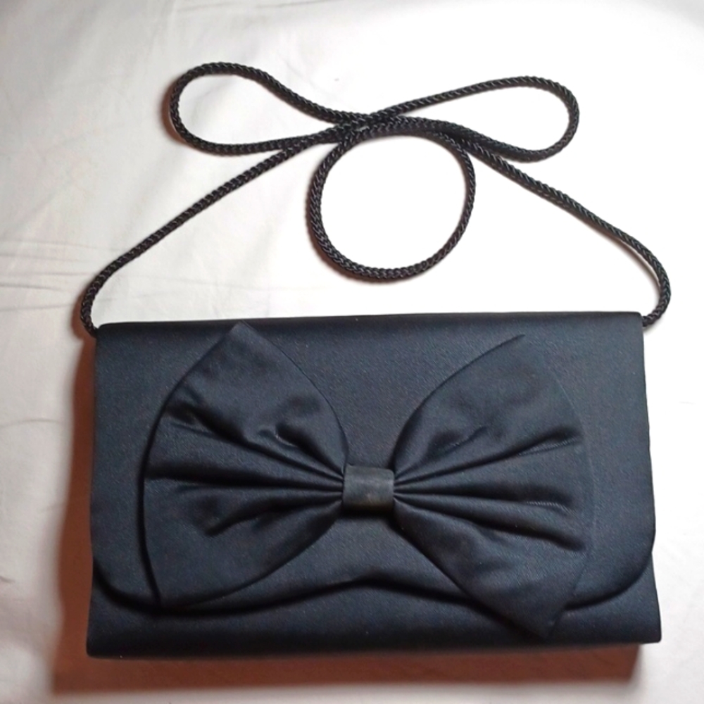 Vintage Satin Black Bow Mini Bag
